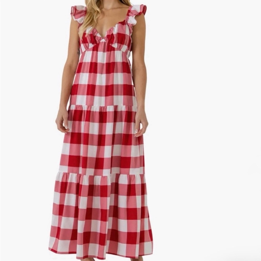 English Factory red gingham maxi dress nwot